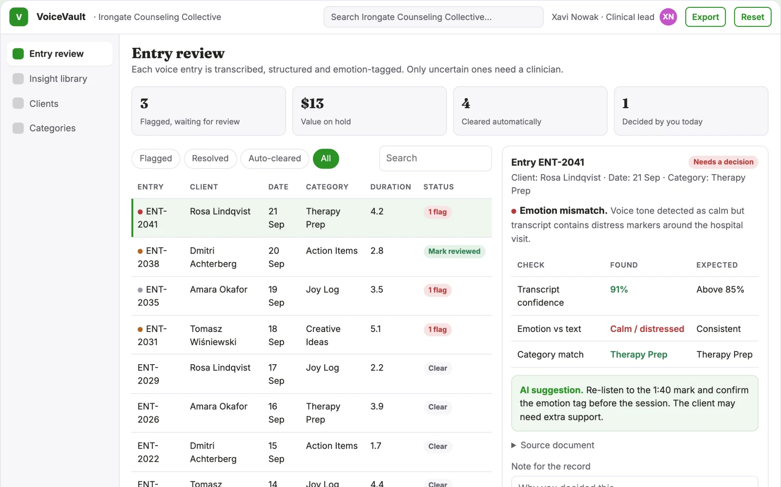 What Voice journal to structured health insight library looks like