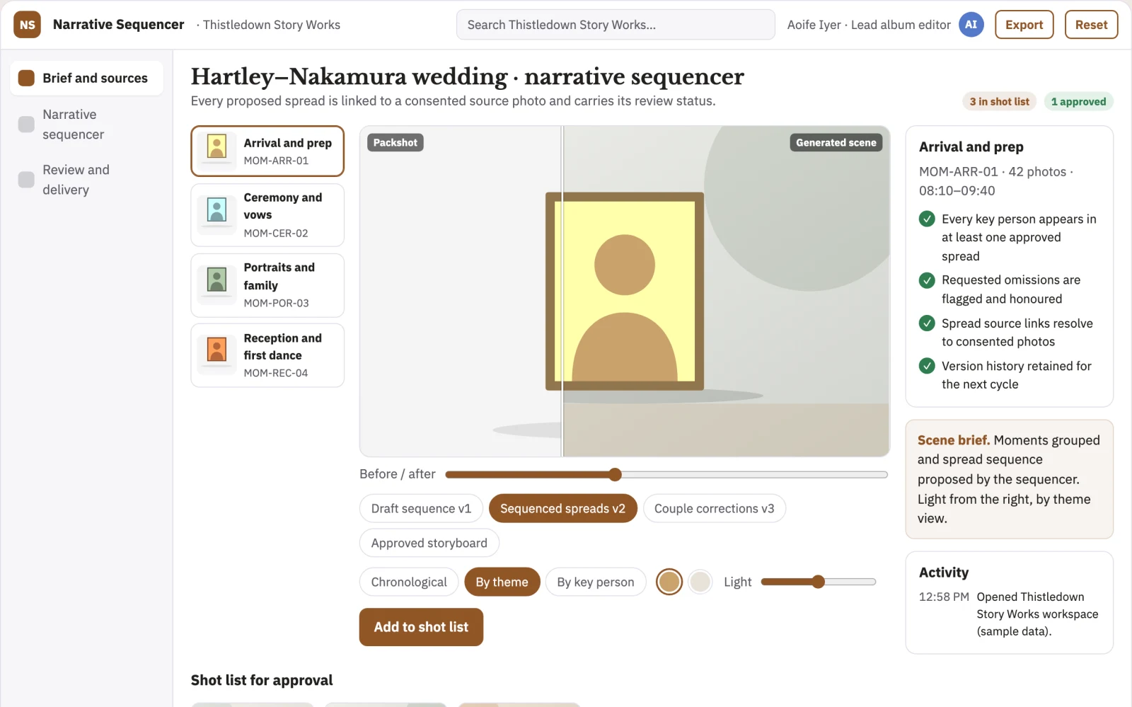 What Wedding album narrative sequencer looks like