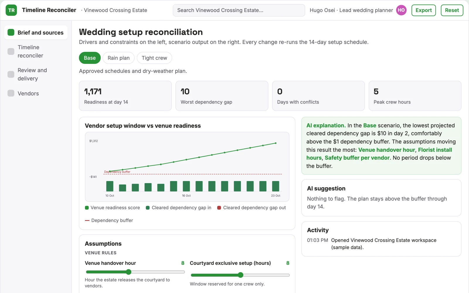 What Wedding vendor timing reconciler looks like