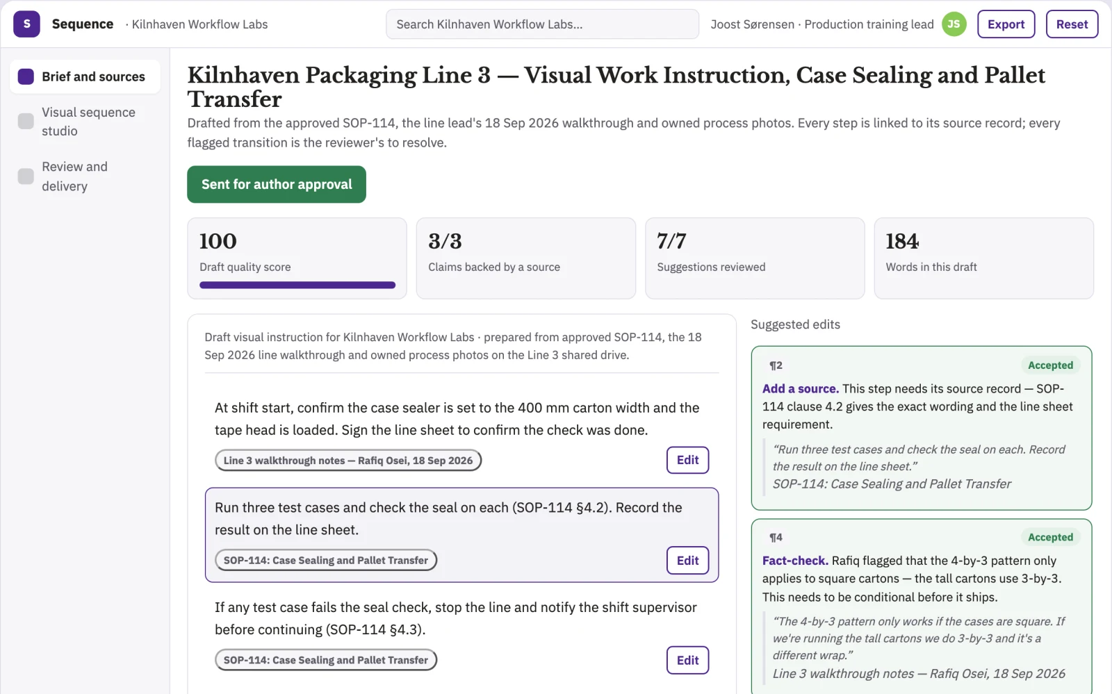 What Work instruction visual sequence studio looks like