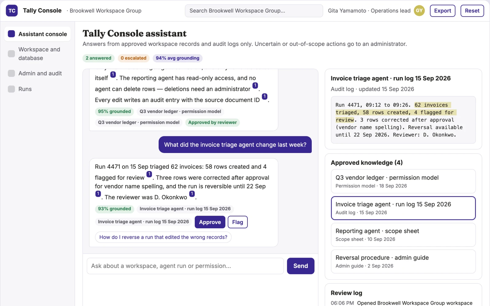 What Workspace assistant and admin console looks like